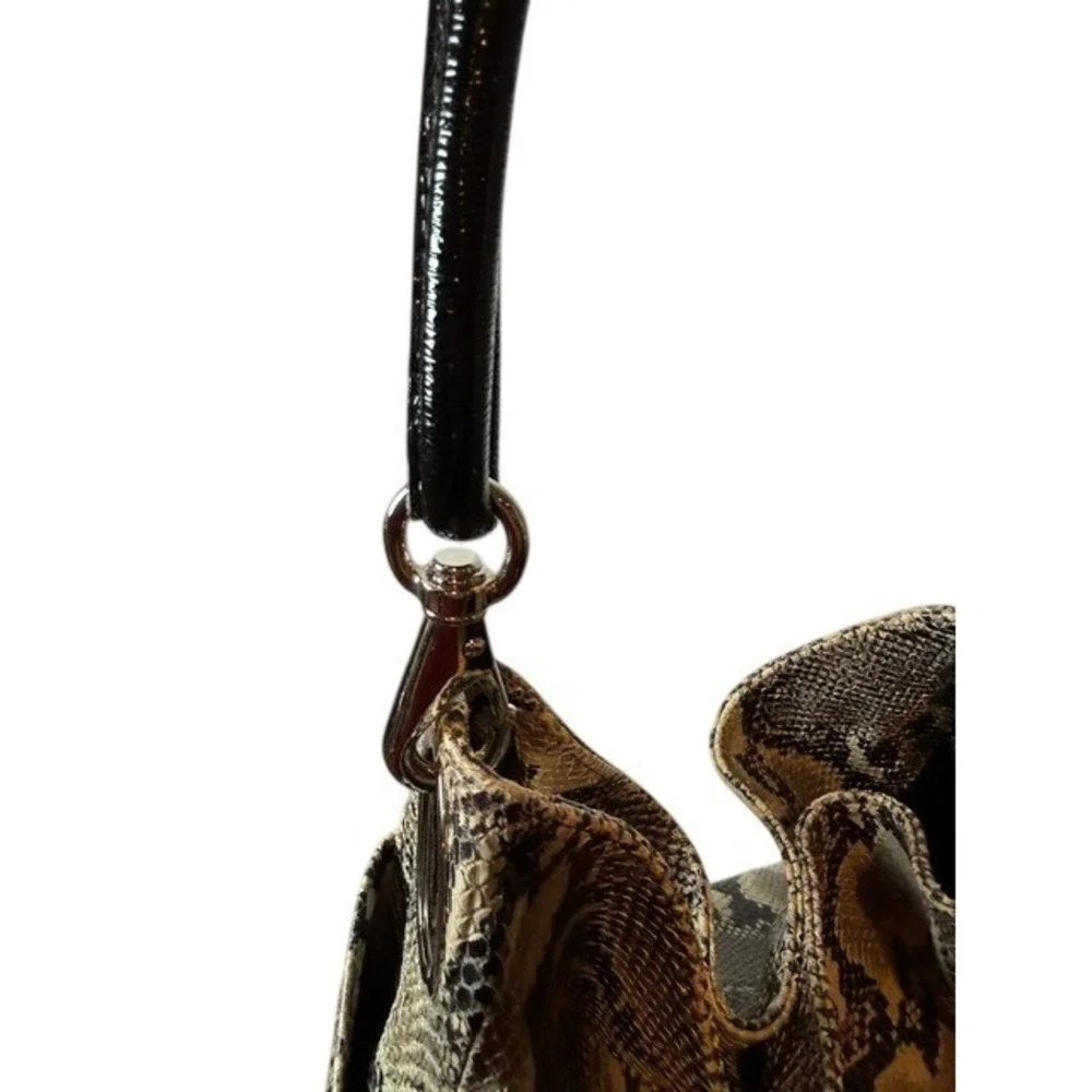 Streets Ahead Snakeskin Embossed Hobo Bag Grey Black Patent Handle Made in USA